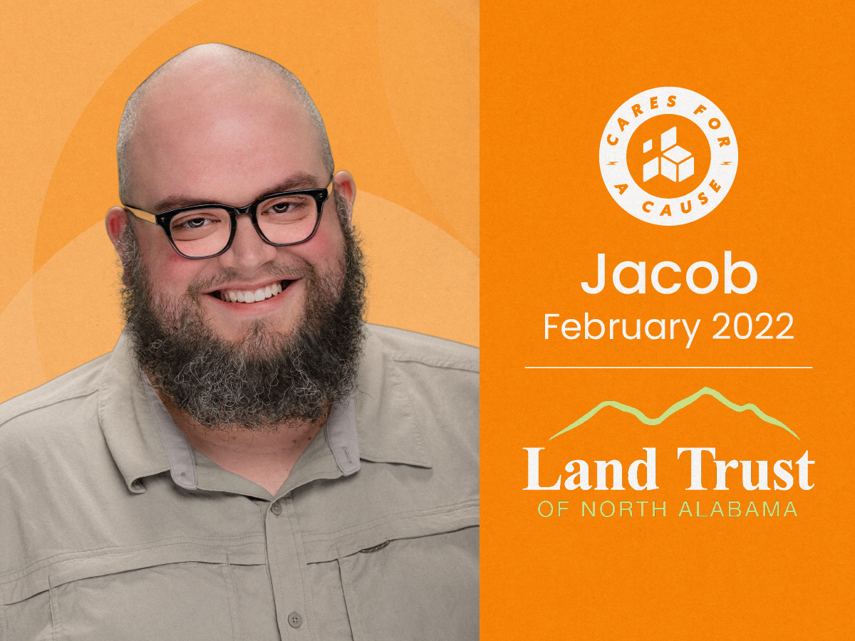 Photo of Jacob with the Land Trust of North Alabama's logo